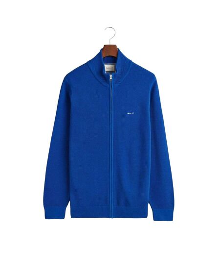 Mens Cotton Pique Zipped Cardigan Blue Gant