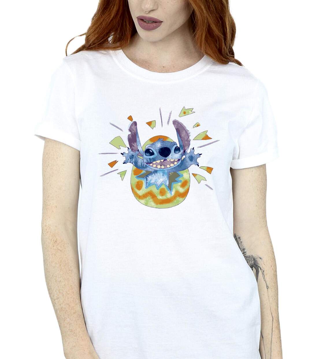 Disney T-shirt boyfriend en coton Femme/Ladies Lilo & Stitch Cracking Egg (Blanc) - UTBI30385-3