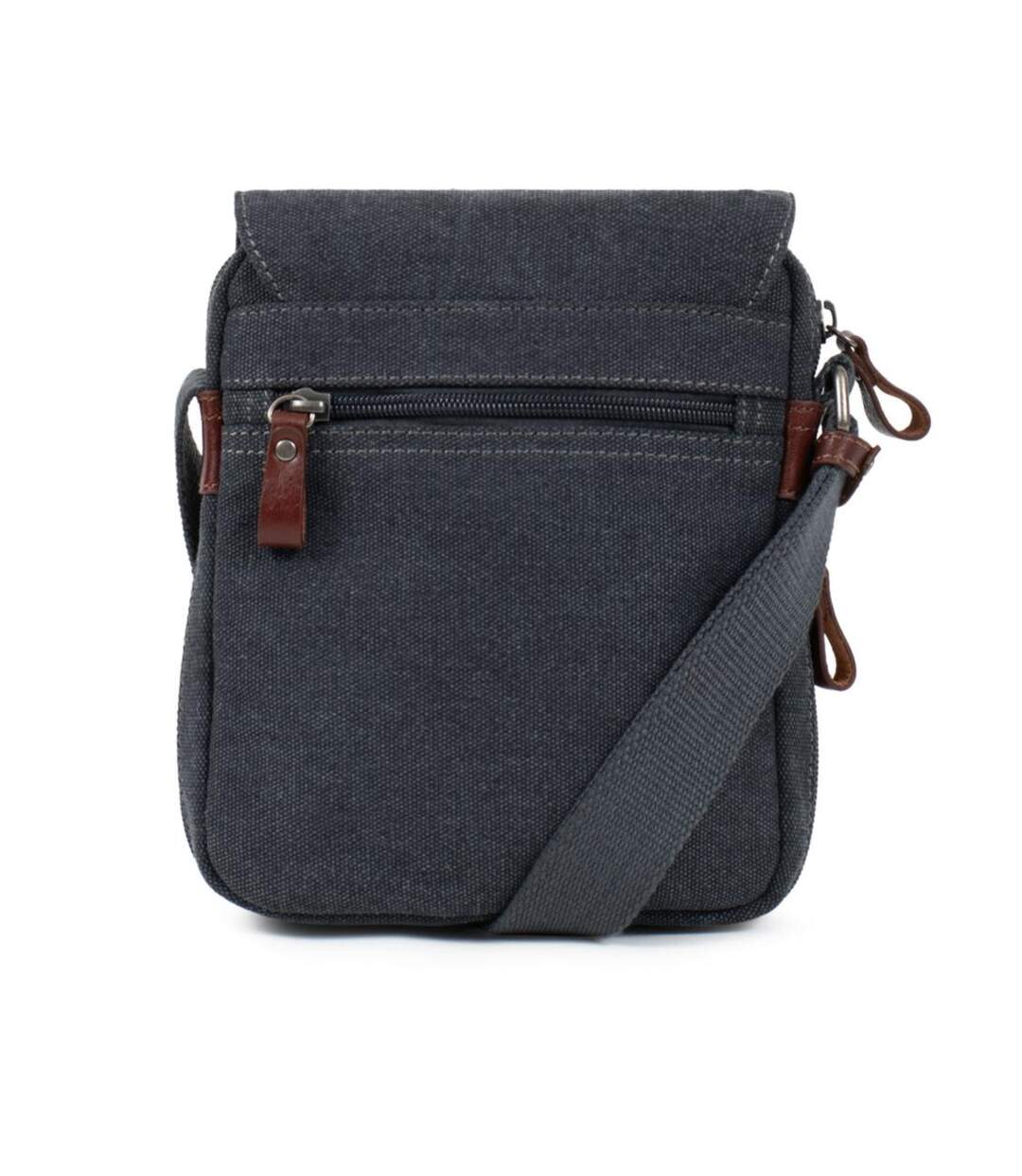 Sacoche bandoulière homme en toile et cuir bleu marine - multi-poches, poignée et bandoulière réglable-2