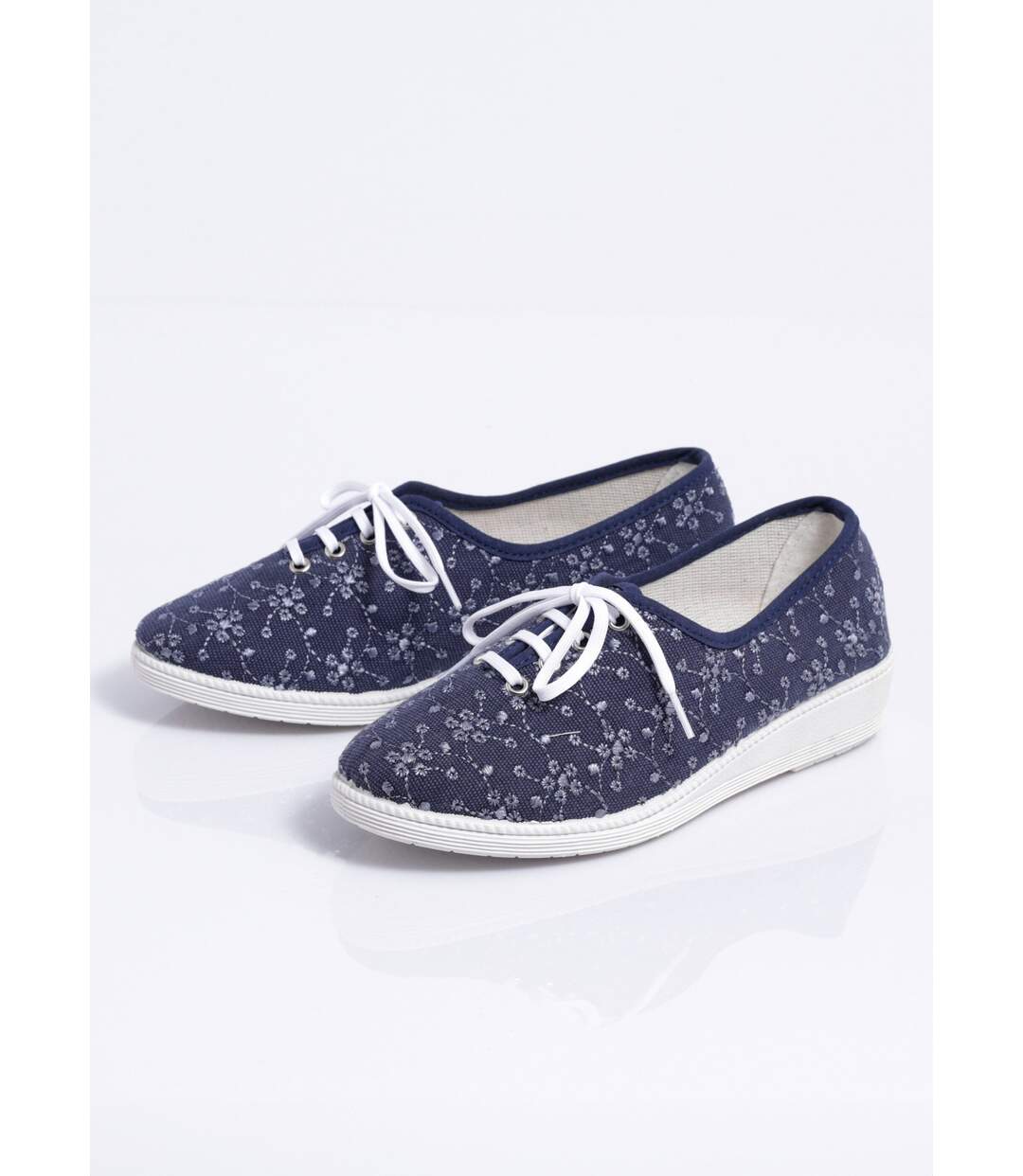 Derbies lacées compensées textile brodé-3