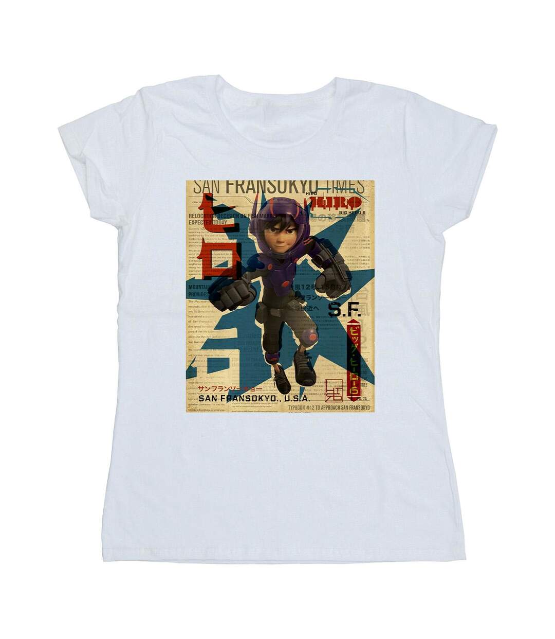 Disney - T-shirt BIG HERO BAYMAX HIRO NEWSPAPER - Femme (Blanc) - UTBI13077-1