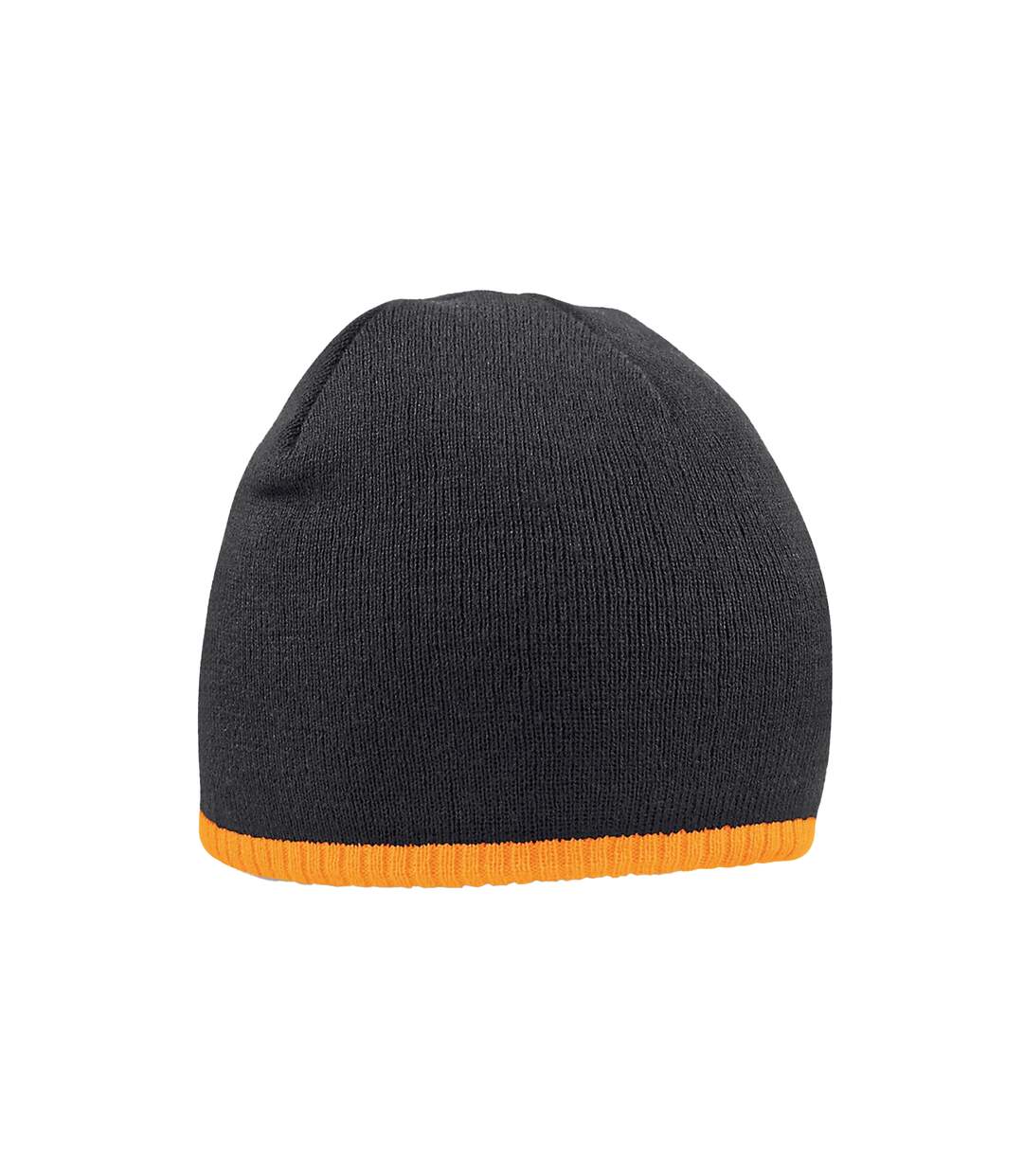 Unisex adult two tone knitted beanie black/fluorescent orange Beechfield-1