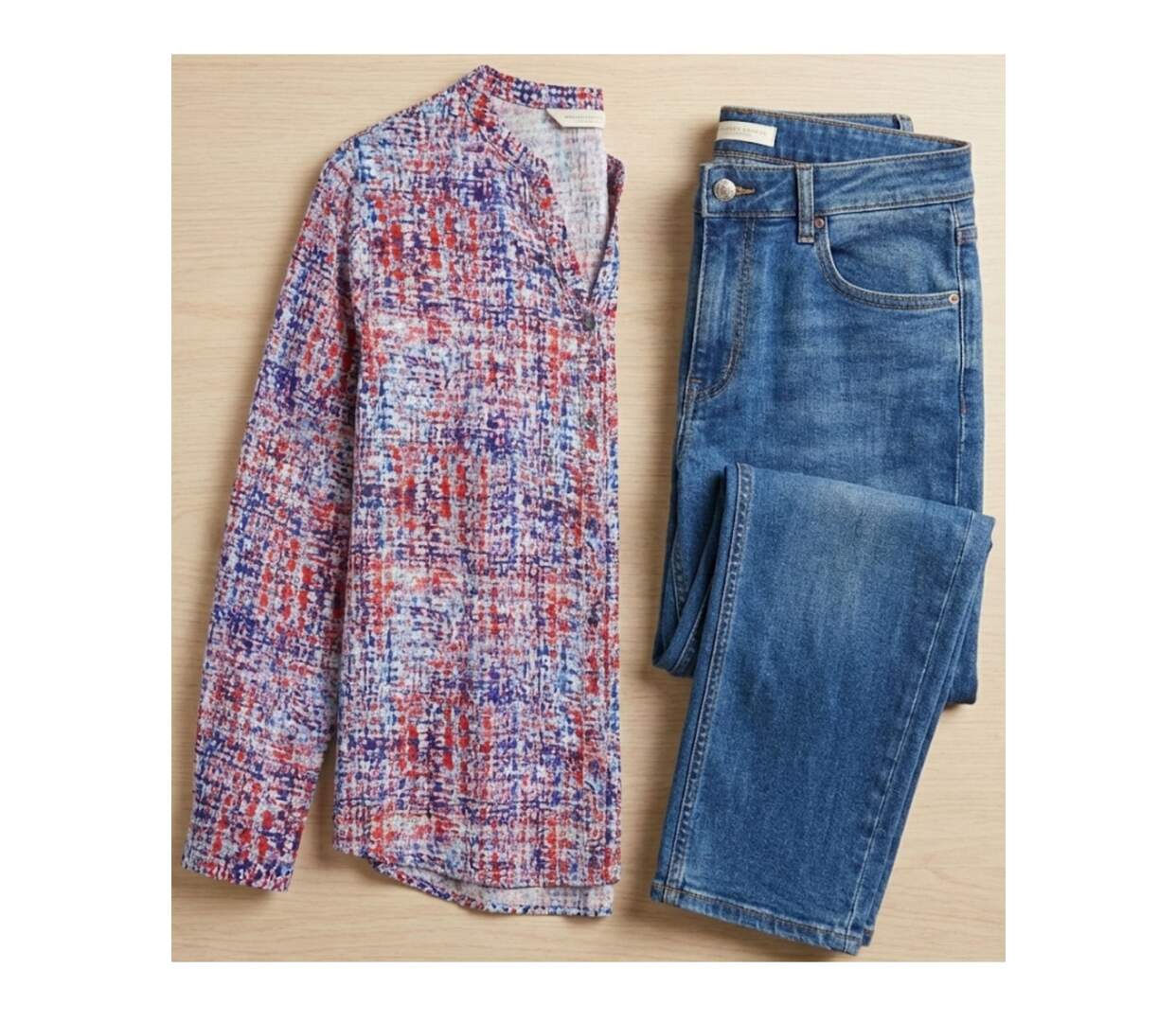 Chemisier Femme Imprimé Bleu et Rouge en Viscose Fluide-5