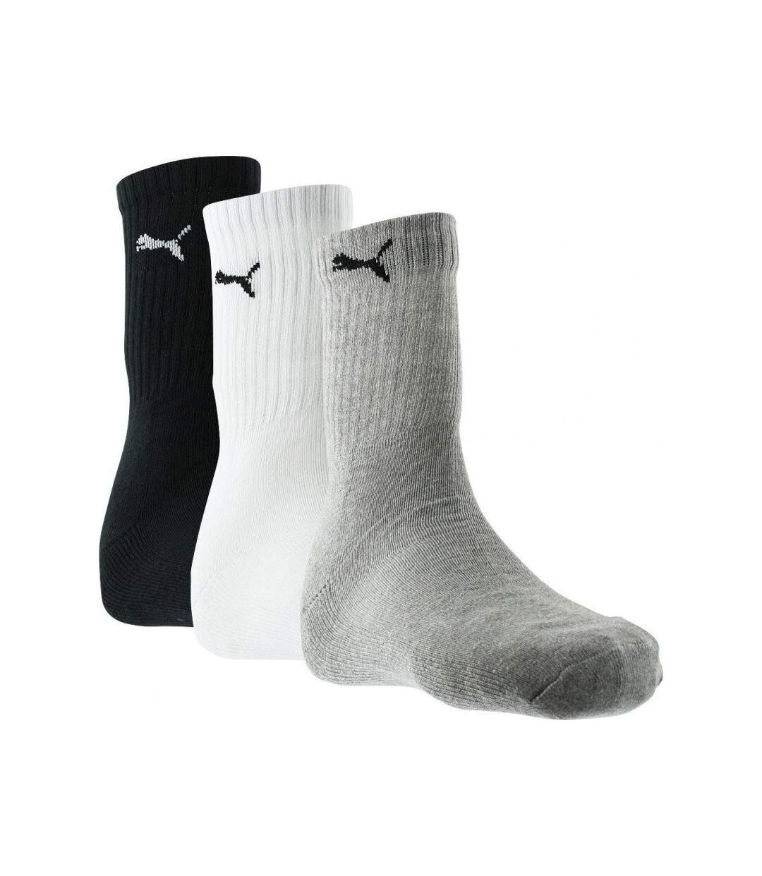 PUMA Lot de 3 paires de Chaussettes Mixte Coton SPORTCREW Gris Blanc Noir-2