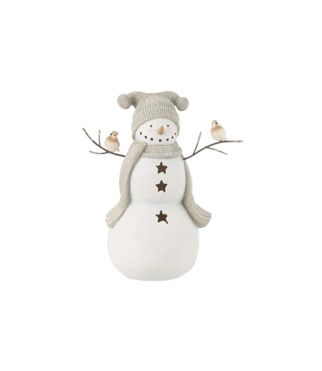 Bonhomme de Neige Déco Oiseaux 27cm Blanc-1