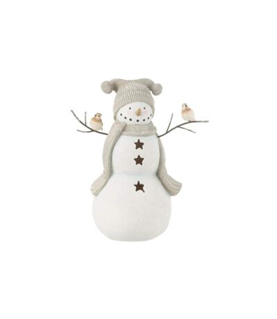 Bonhomme de Neige Déco Oiseaux 27cm Blanc