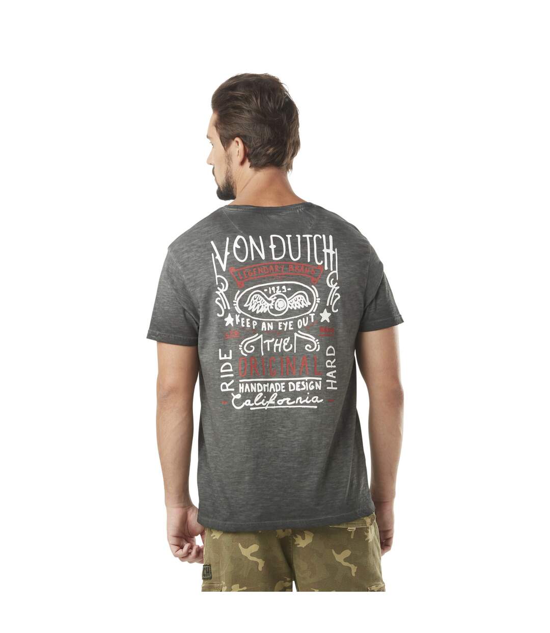 T-shirt homme col v avec print en coton Hans Black Vondutch