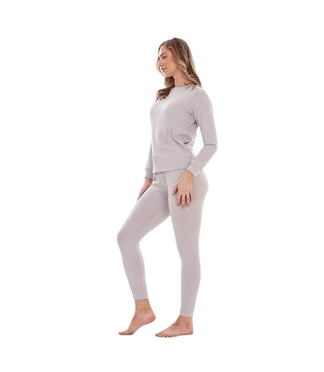 Ensemble De Pyjama Long Motif/style Côtelé Femme Gris Keanu-3