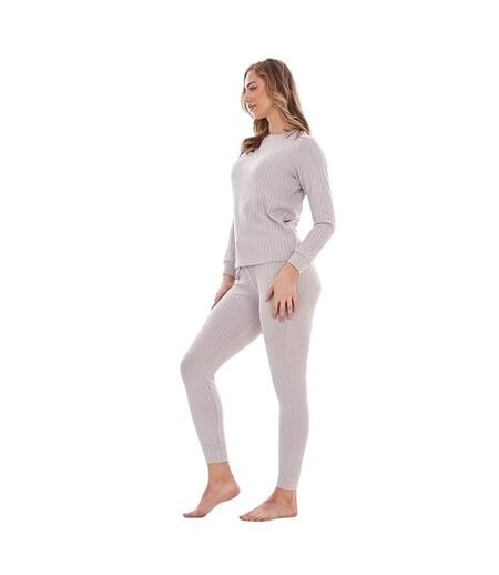 Ensemble De Pyjama Long Motif/style Côtelé Femme Gris Keanu