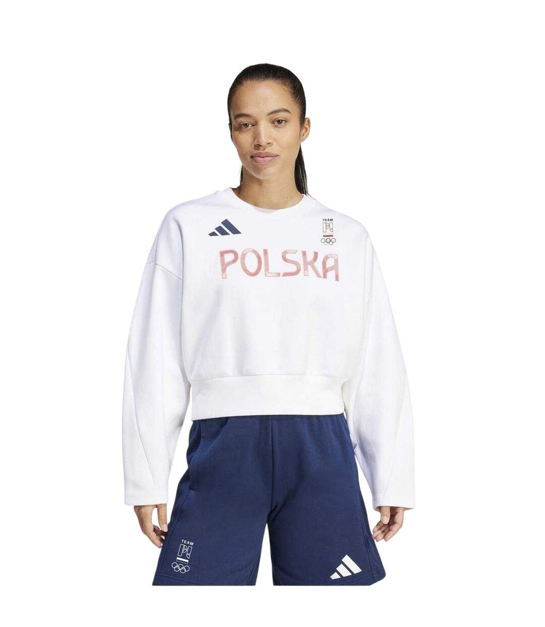 Womens/ladies Poland Drop Shoulder Boxy Sweatshirt White Adidas-4