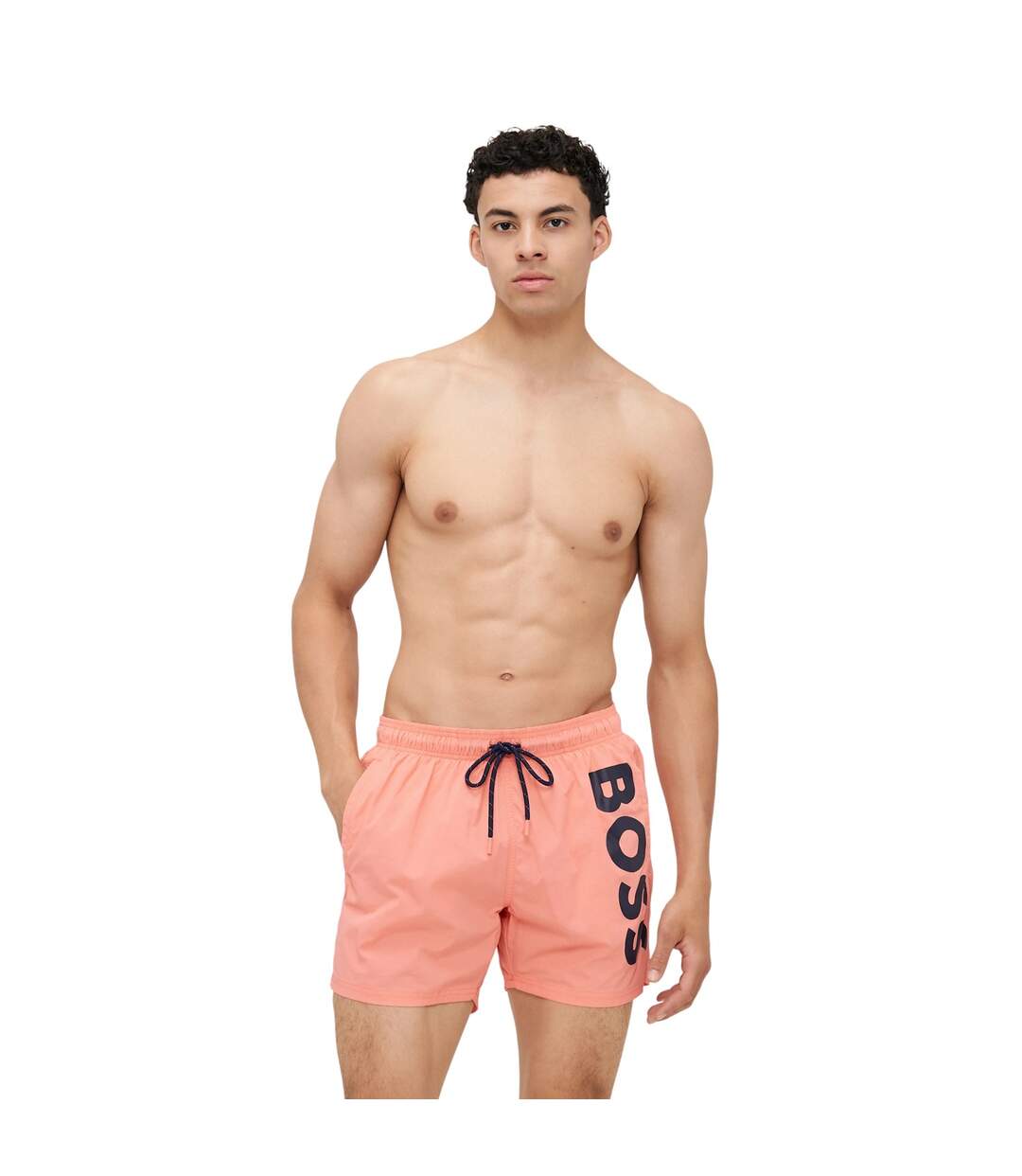 Mens Octopus Bold Logo Swim Shorts Bright Pink Boss-1