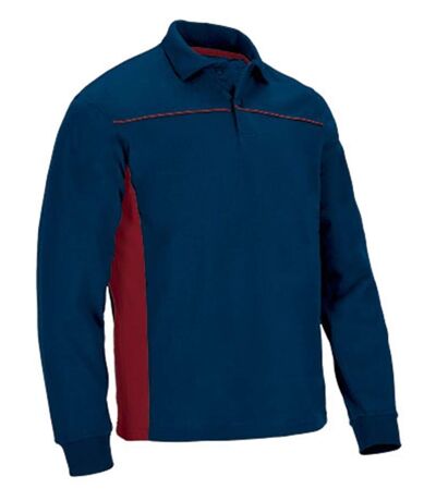 Polo manches longues bicolore - Homme - réf THUNDER - bleu marine et rouge