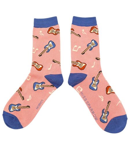 1 Pack Ladies Novelty Dusky Pink Guitar Bamboo Socks