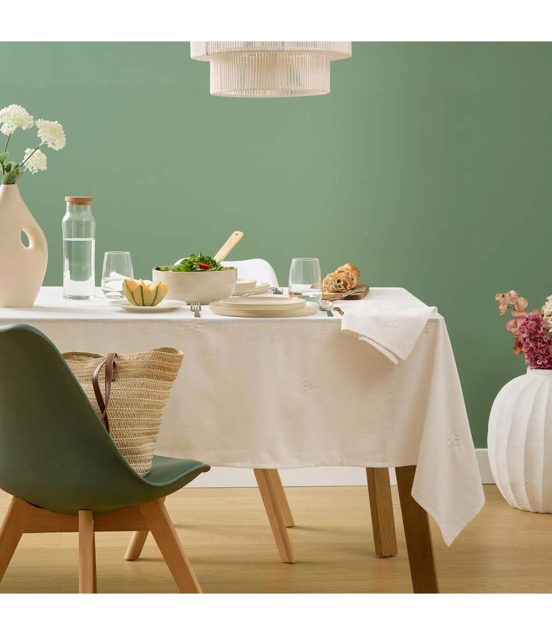 Nappe Brodé en Coton Joy 150x250cm Blanc-3
