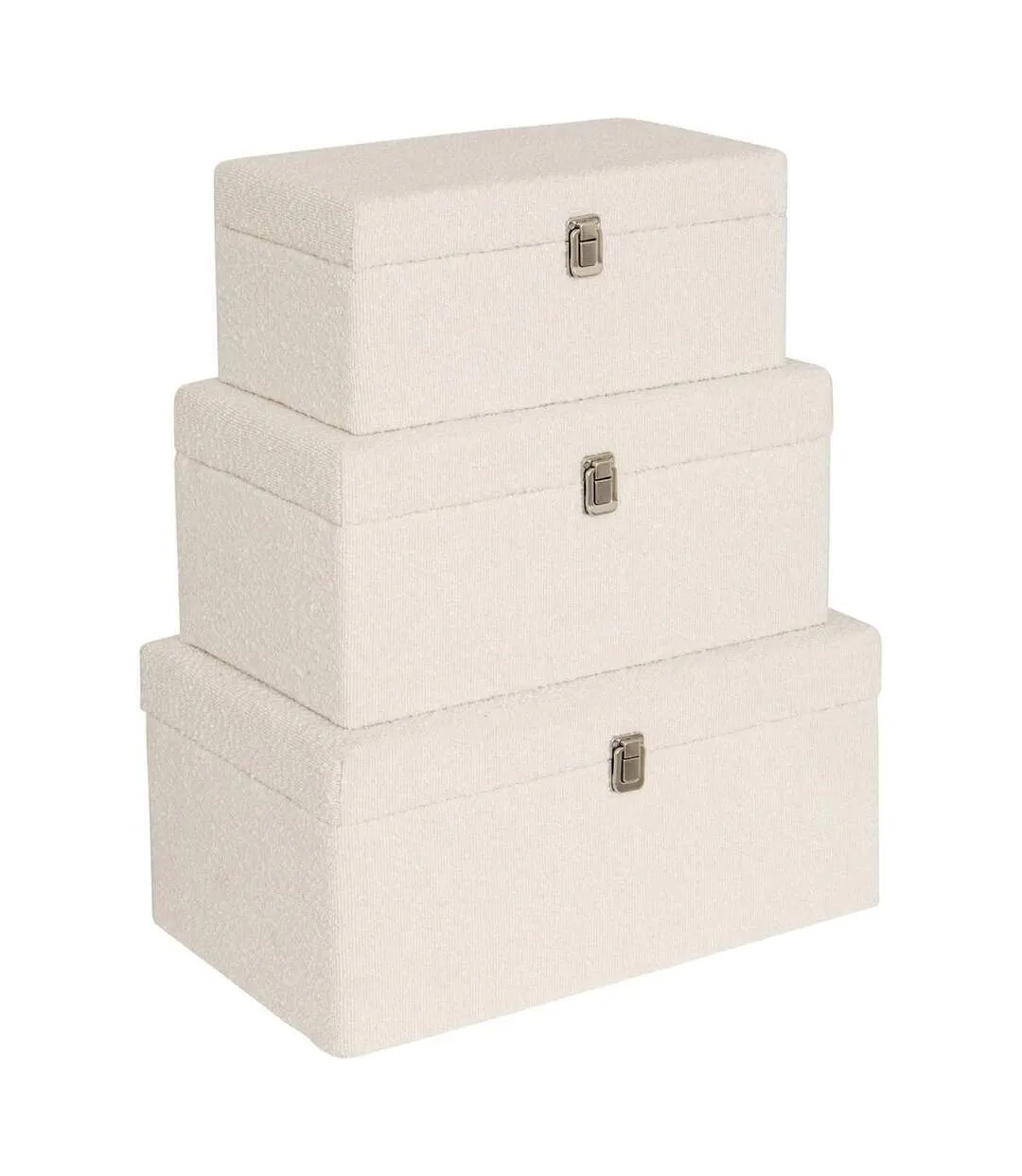 Lot de 3 Malles de Rangement Bouclette Carlie 54cm Blanc-1