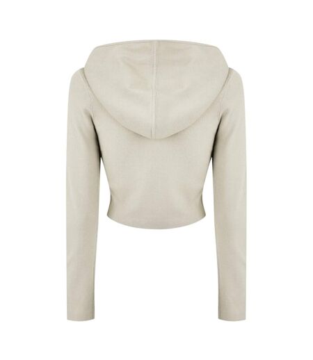 Womens/ladies Knitted Cropped Full Zip Hoodie Stone Jack Wills