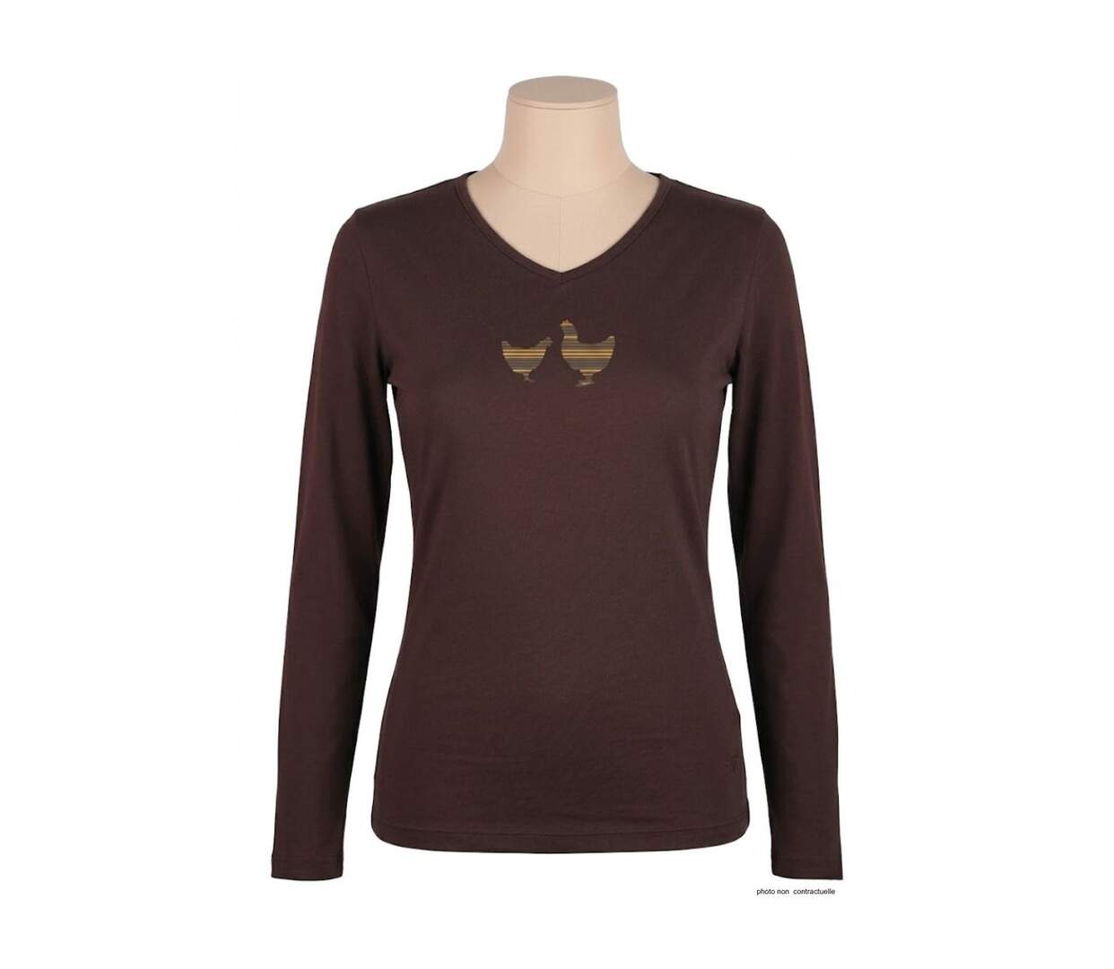 Tee-shirt MAYFLOWER NAPOLI4 chocolat à sérigraphie poule : confort naturel et style authentique-3