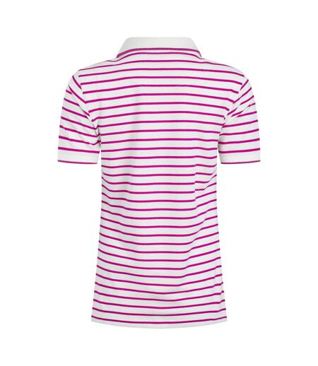 Womens/ladies janely striped pique polo shirt dark raspberry Weird Fish