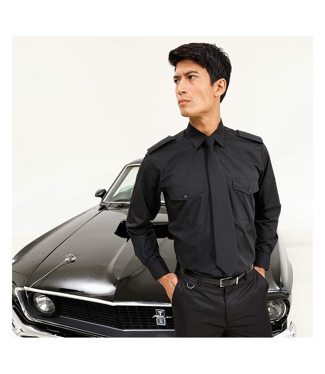 Chemise De Pilote À Manches Longues Homme Noir Premier-3