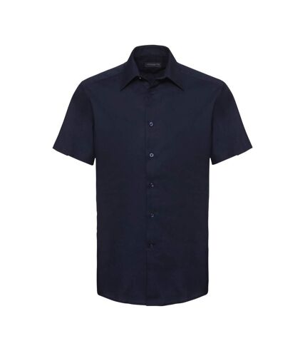 Russell Collection Mens Short Sleeve Easy Care Tailored Oxford Shirt (Oxford Blue)