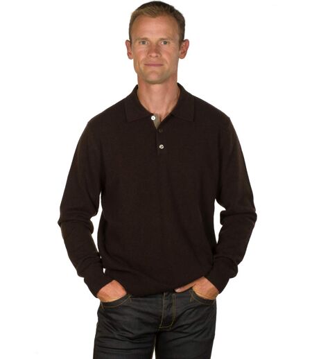 Pull cachemire homme col polo marron