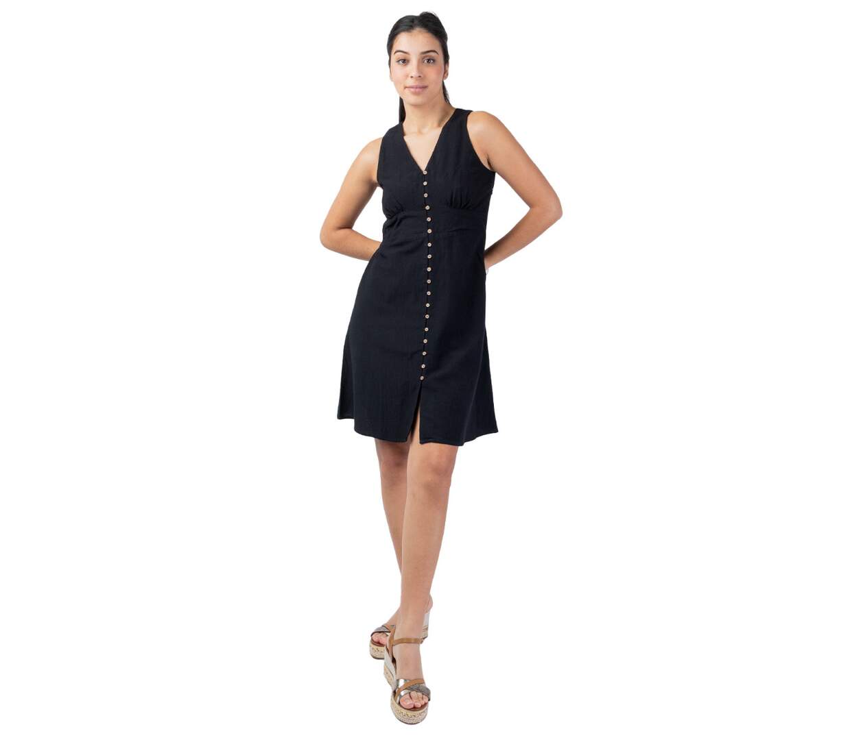 Robe courte féminine MAURINE noire Coton Du Monde-1