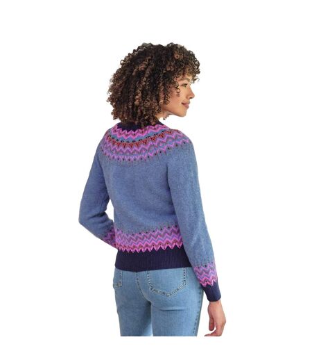 Womens/ladies Nordic Yoke Fair Isle Cardigan Denim Multicoloured WoolOvers