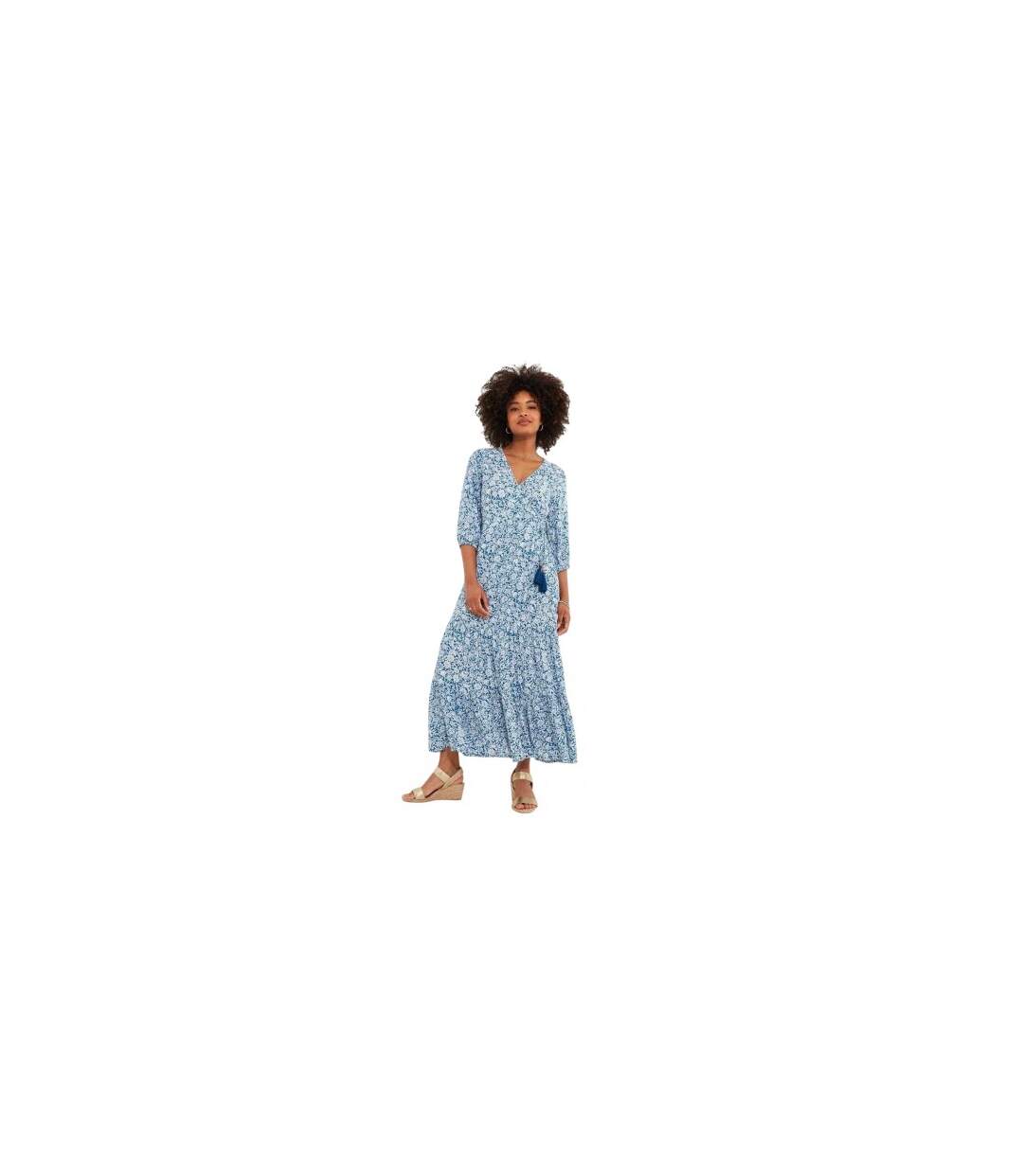 Womens/ladies Flowers Wrap Maxi Dress Blue Joe Browns-1