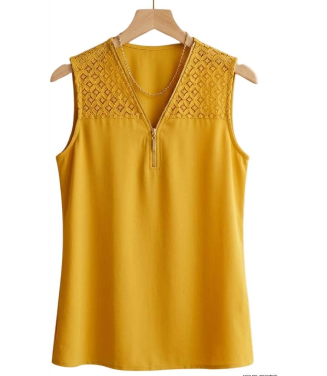 Top sans manches jaune MAYFLOWER CHF3053A en crêpe fluide avec détails dentelle-2