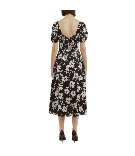 Robe Mi-longue Manches Bouffantes Motif/style Floral Gillian Femme Noir Blanc Bardot