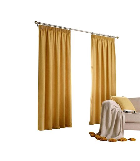 Harrison pencil pleat faux wool curtains pair 117x137cm ochre yellow Furn