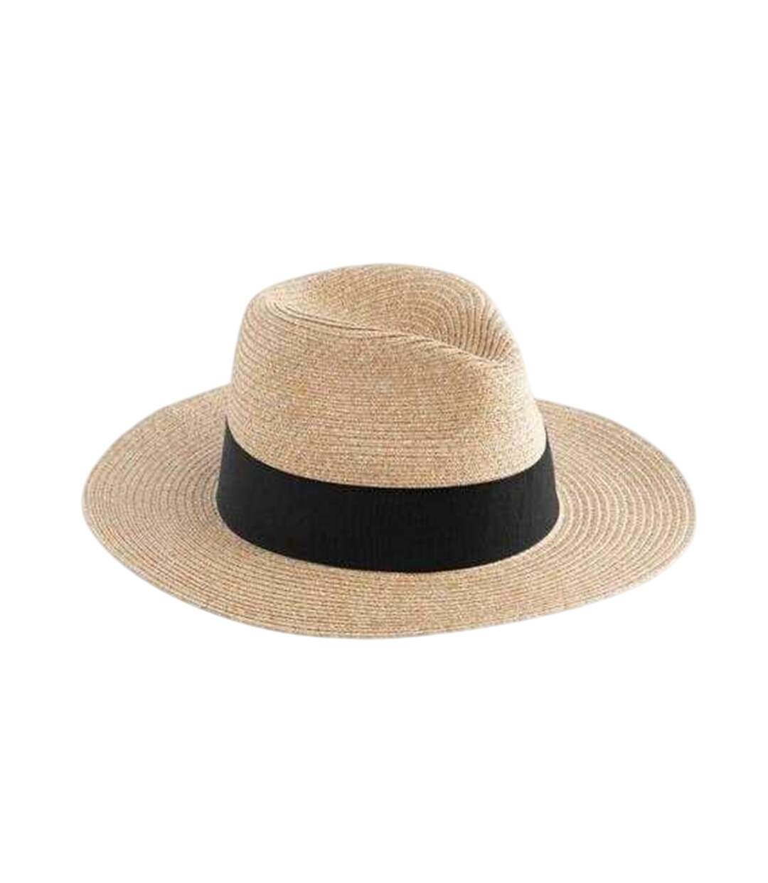 Fédora En Paille À Bord Large Adulte Beige Noir Beechfield-2