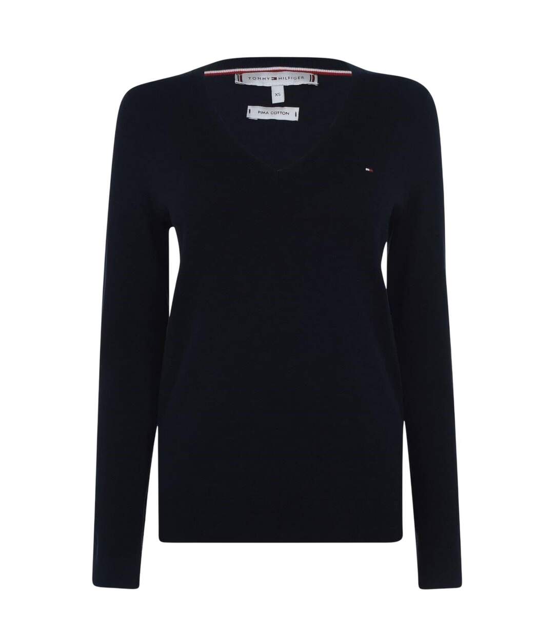 Womens/ladies Cotton V Neck Sweater Top Navy Tommy Hilfiger-2
