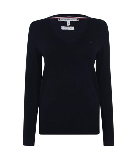 Womens/ladies Cotton V Neck Sweater Top Navy Tommy Hilfiger