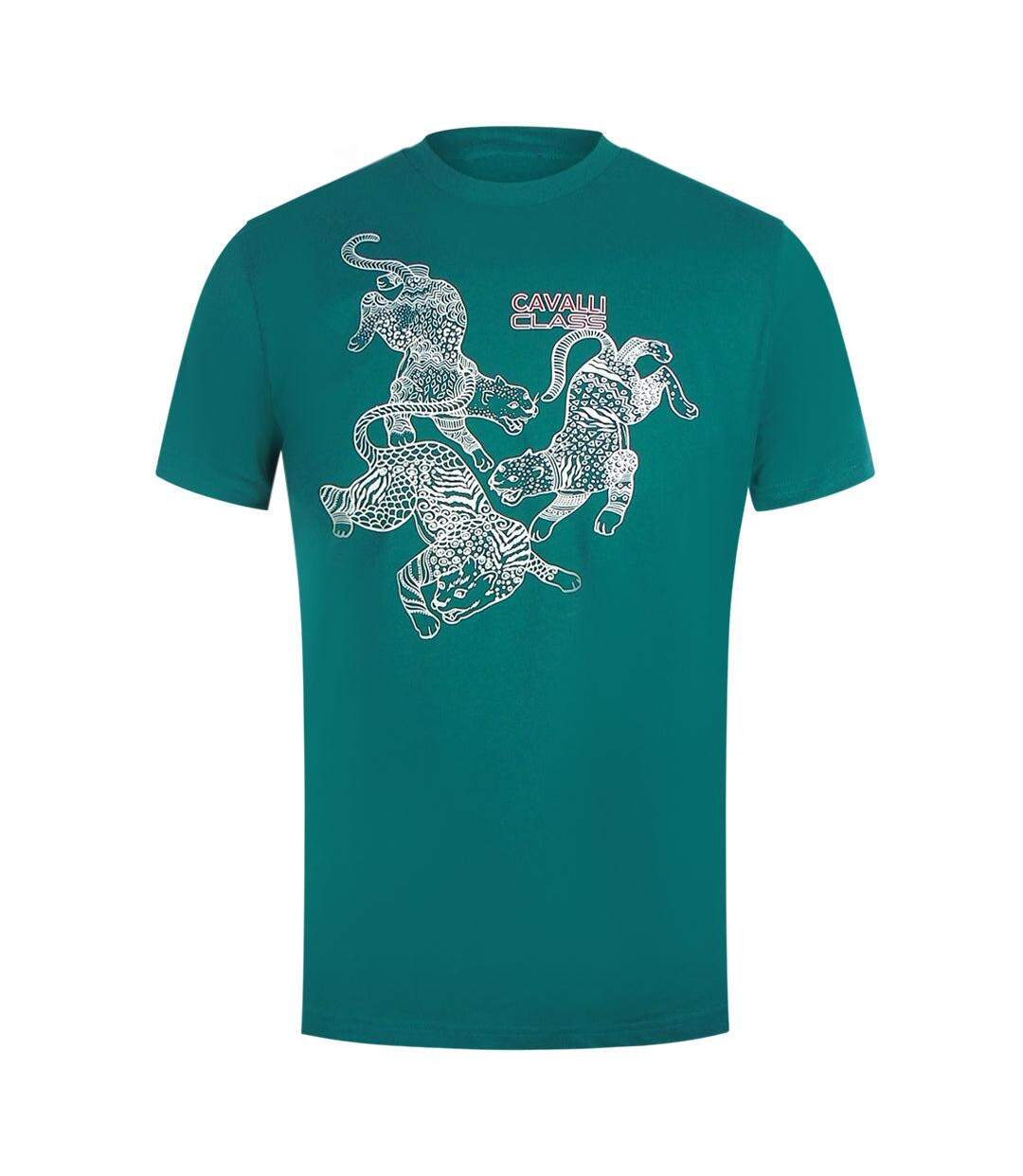 T-shirt Motif Léopard Homme Vert Cavalli Class-1