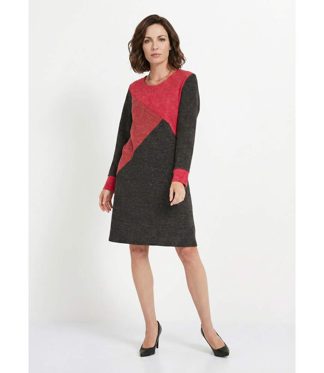 Robe courte droite maille chaude col rond-1