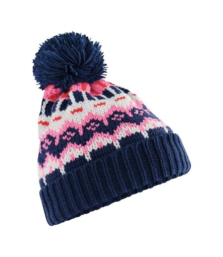 Bonnet Ski Motif/style Rétro Adulte Bleu Marine Blanc Beechfield
