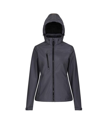 Womens/ladies Venturer 3 Layer Hooded Soft Shell Jacket Seal Grey Black Regatta