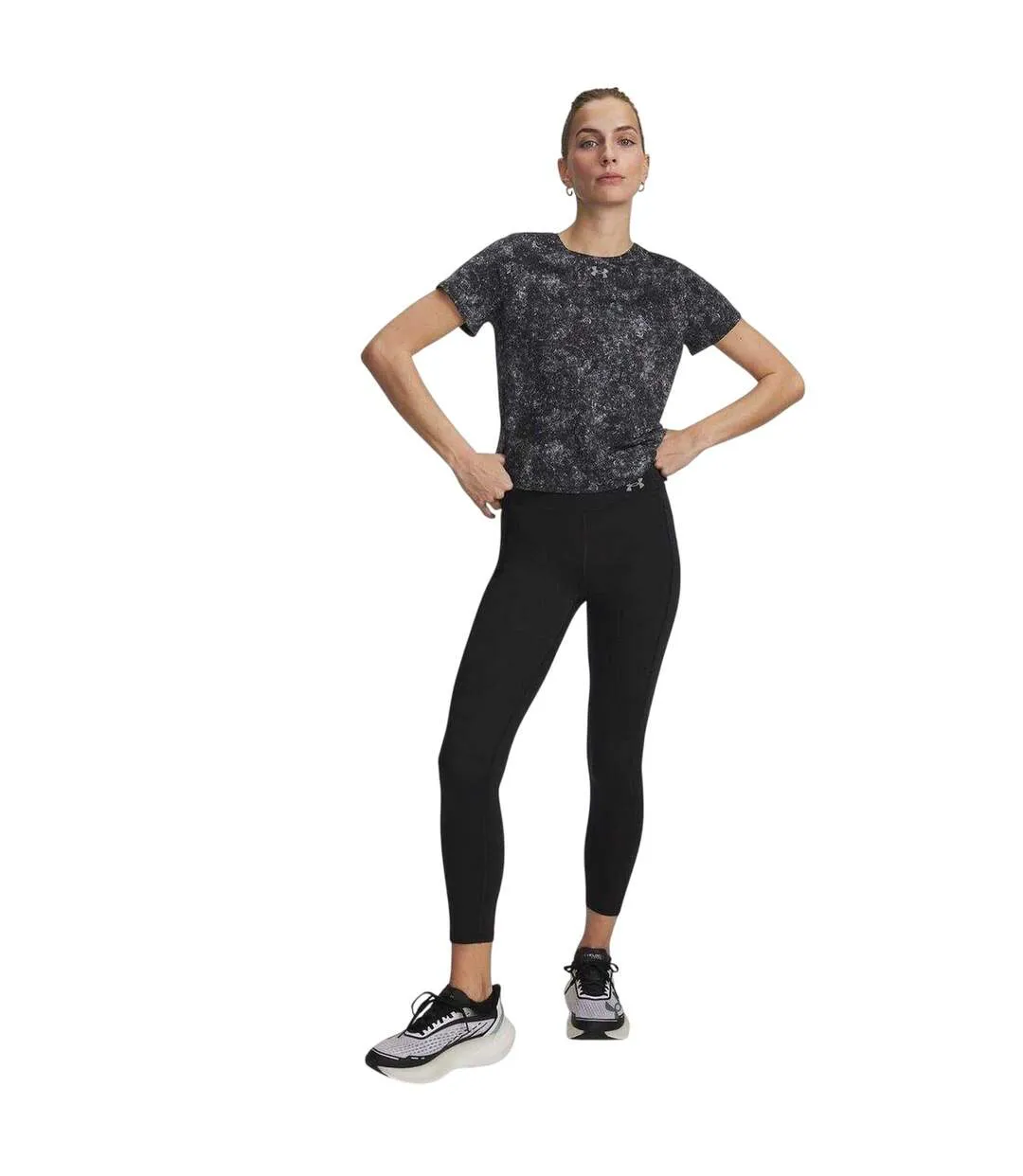 Womens/ladies Velo Side Pocket Leggings Black Reflective Black Under Armour-4