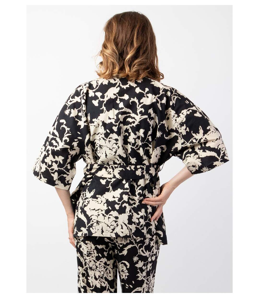 Veste courte unie femme esprit kimono AYAKO motif ethnique Coton Du Monde-5