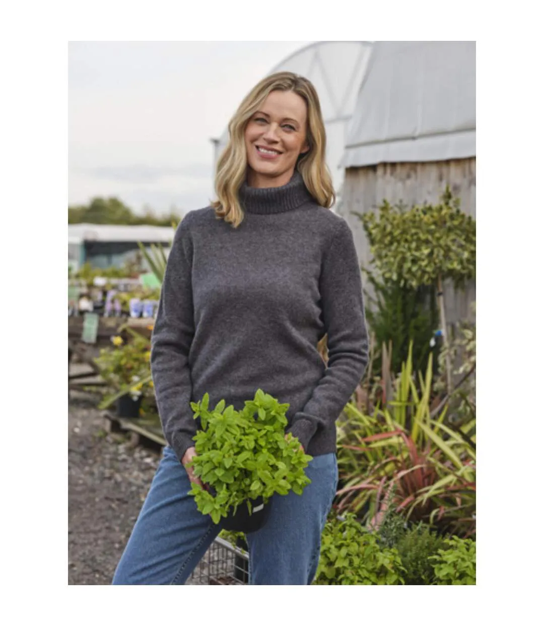 Womens/ladies Lambswool Polo Neck Jumper Charcoal WoolOvers-1