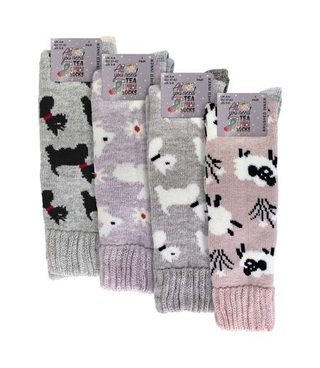 4 Pairs Long Soft Lounge Bed Socks for Ladies