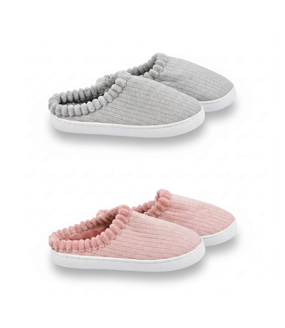 OZABI Pack 2 Paires Mules Femme Tricot Côtelé Pailleté Fausse Fourrure-3
