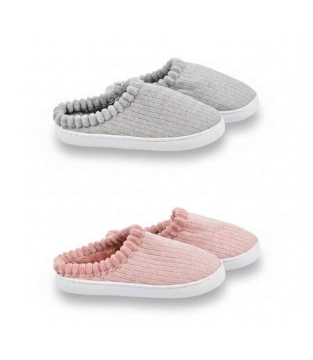 OZABI Pack 2 Paires Mules Femme Tricot Côtelé Pailleté Fausse Fourrure