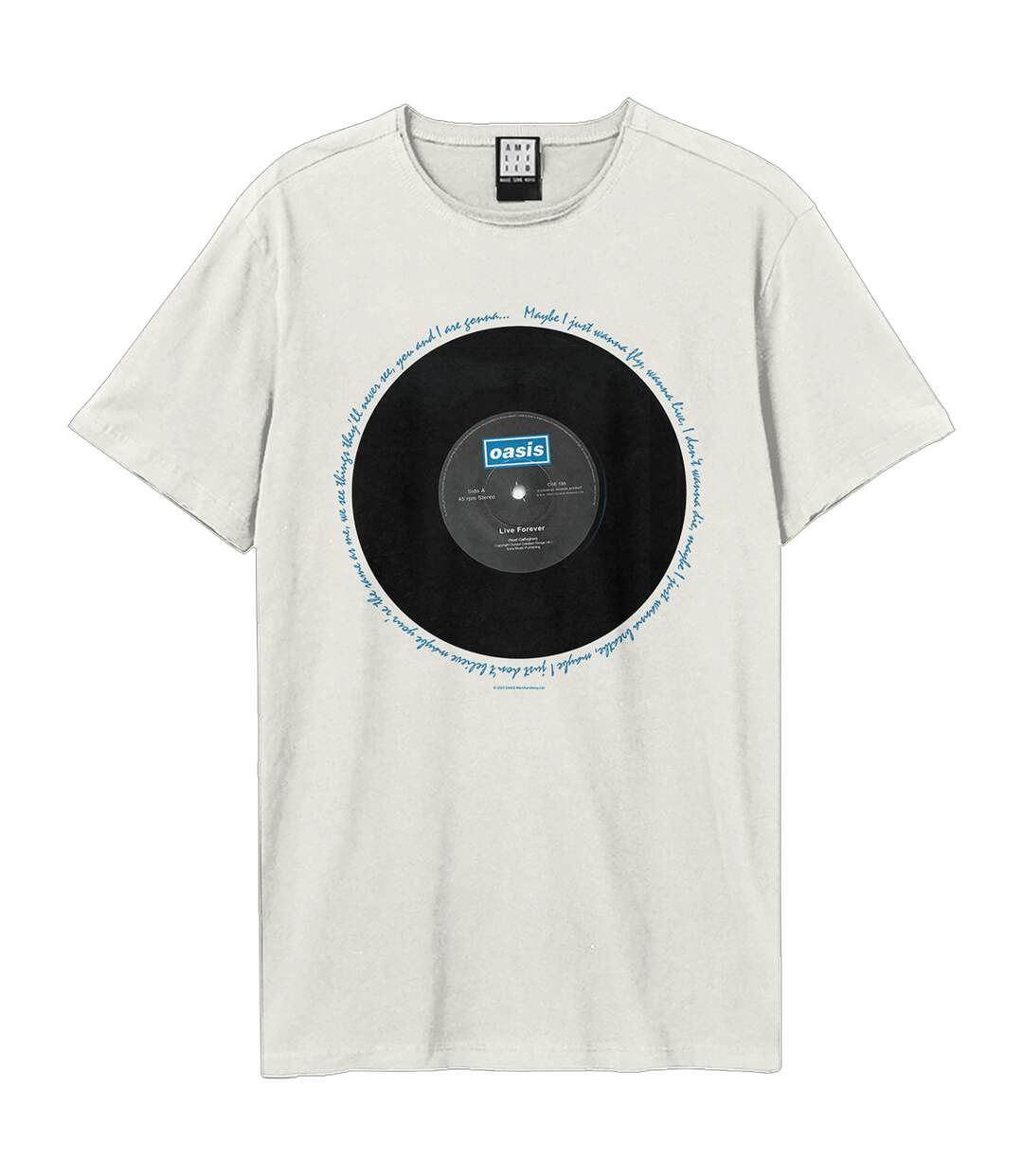 Unisex Adult Live Forever  T-shirt Vintage White Oasis-1