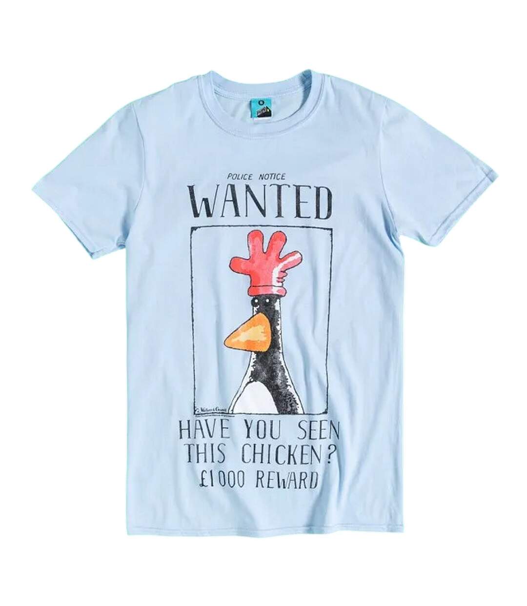 T-shirt Motif Feathers Mcgraw Motif/style Poster ´wanted´ Adulte Bleu Wallace And Gromit-1
