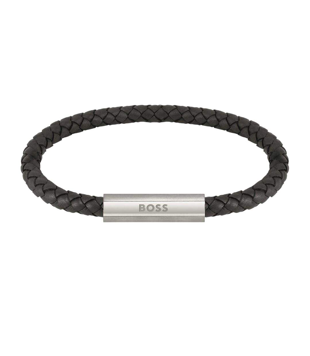 Mens Leather Braided Bracelet One Size Black Boss-1