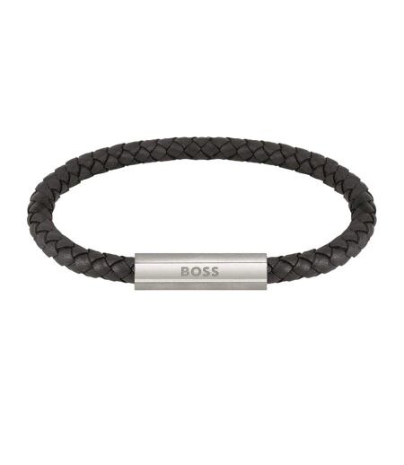 Mens Leather Braided Bracelet One Size Black Boss