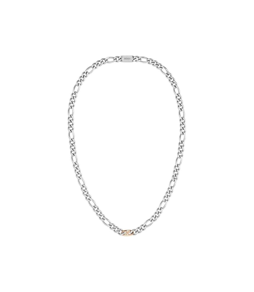 Figaro Gold Ion Plated Stainless Steel Necklace One Size Silver Rose Gold Boss-2
