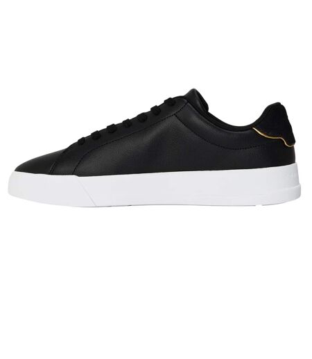 Mens Pebble Grain Court Leather Trainers Black Gold Tommy Hilfiger